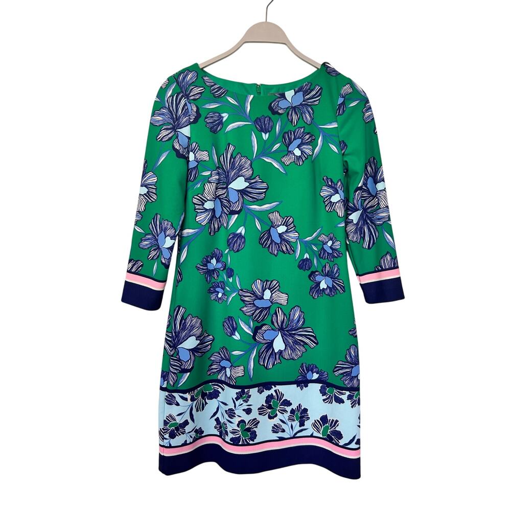 Vince Camuto Women's Floral Print 3/4 Sleeve Shift Dress Green‎ Blue Size 8